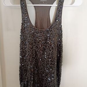 Express Dark Greyish Blue Sequin Racerback Tank